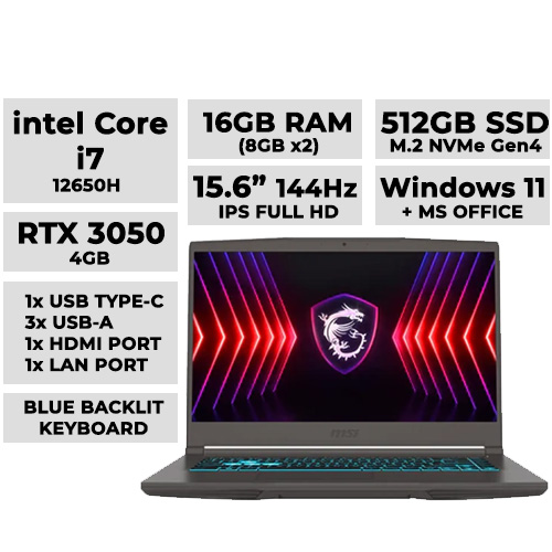 MSI Thin 15 B12UC-1432PH Gaming Laptop 15.6" IPS 144Hz | i7-12650H | 16GB | 512GB NVMe | RTX 3050 4GB